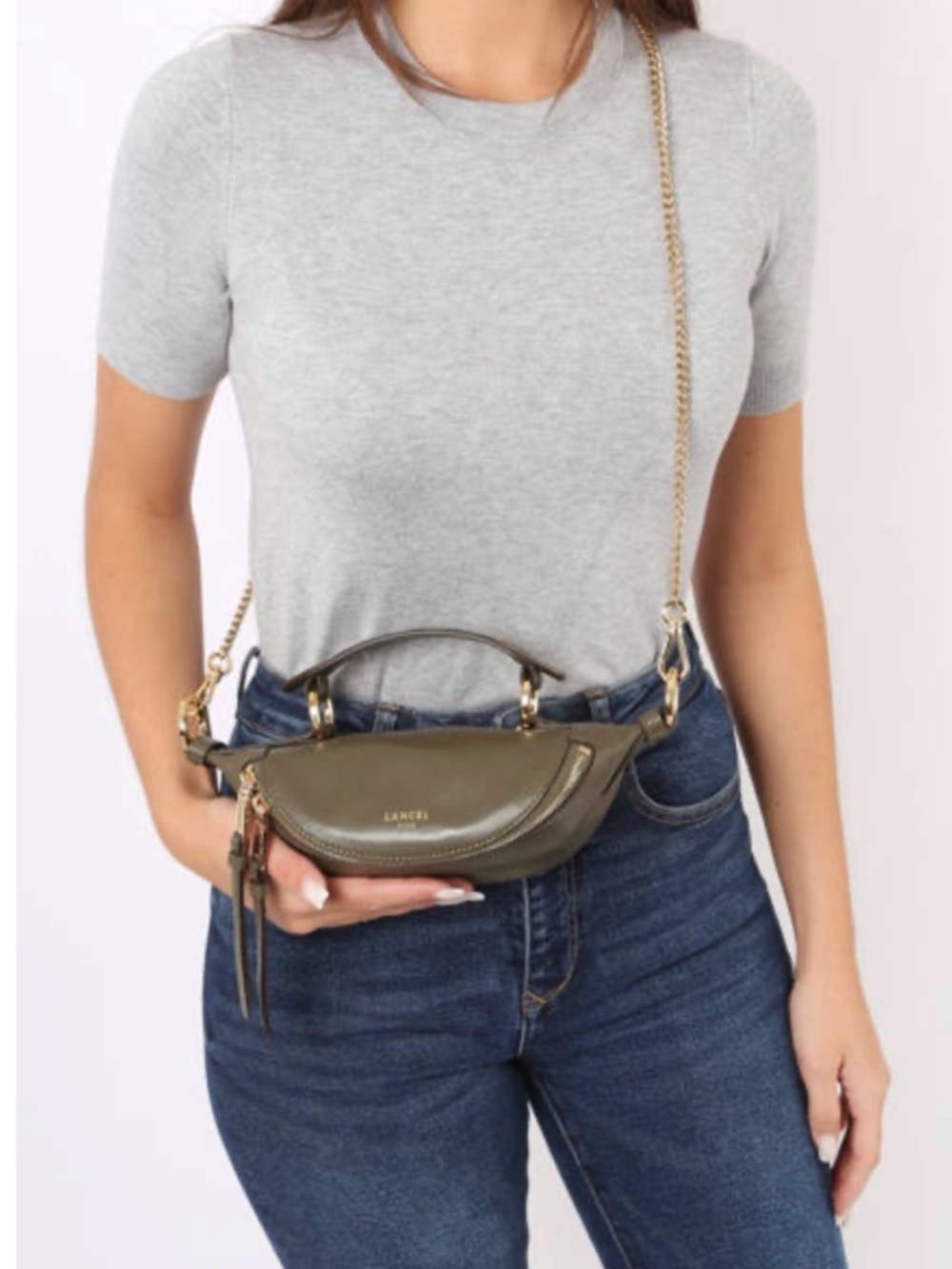 LANCEL MINI ZIP CROSSBODY BAG khaki/ gold - Picture 11 of 13